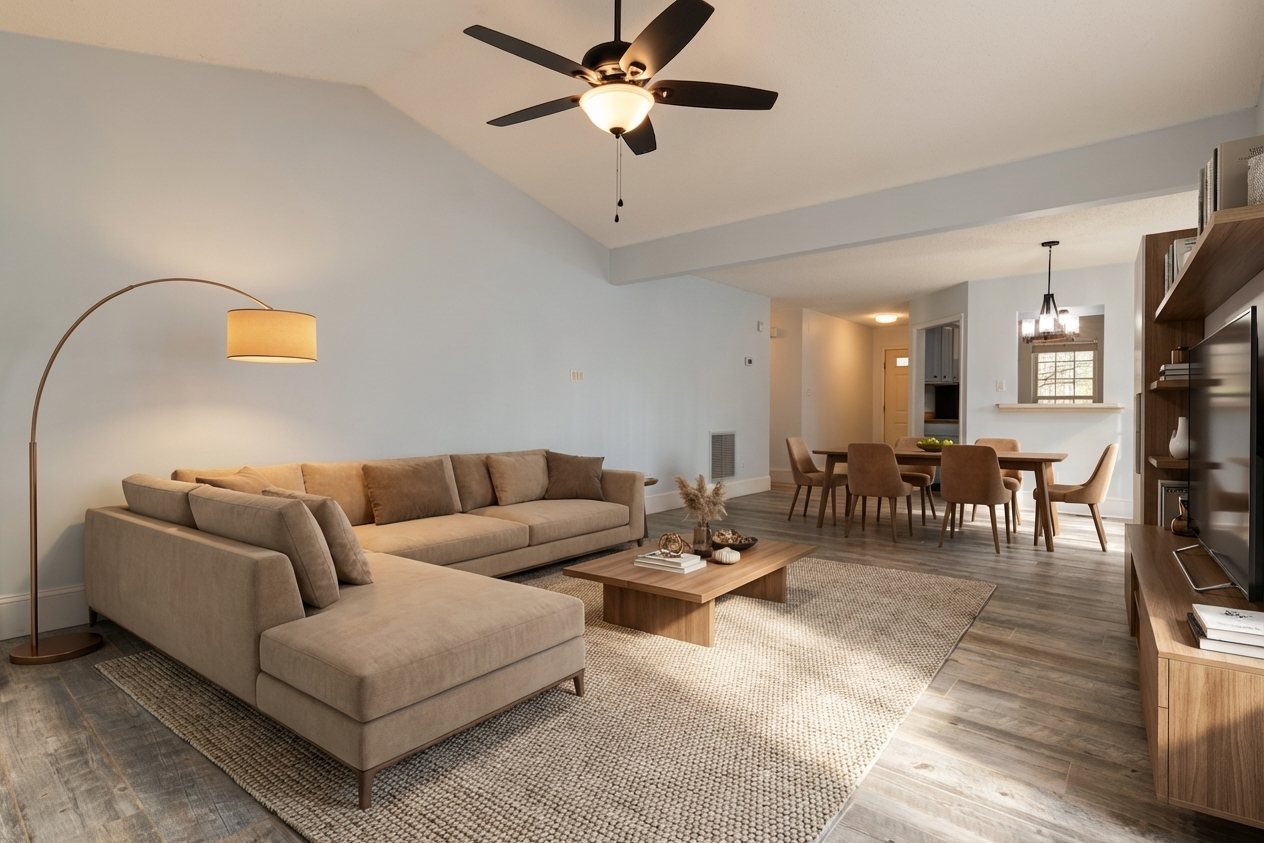 Warm minimal living room render