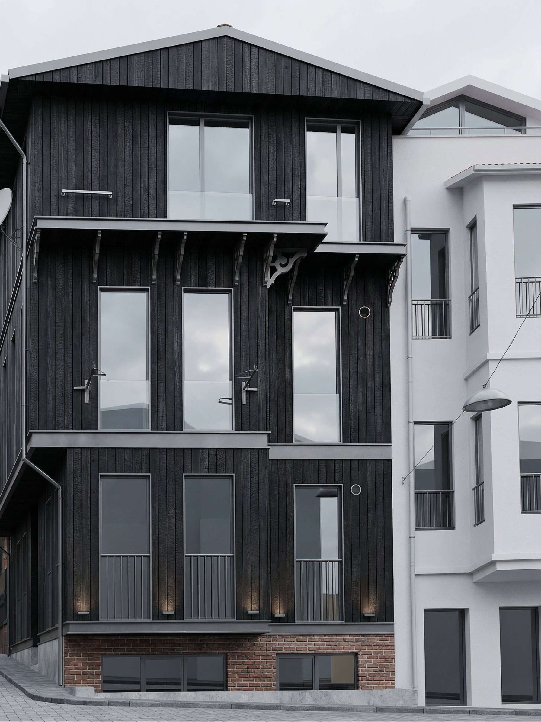 Aged Streetscape to Modern Facade render